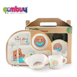CB723929 - 5PCS plate bowl cup spork eco fibre bamboo tableware kids