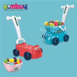 CB964849 - Role play push trolley cutting fruit game storage kids plastic shopping cart toy
