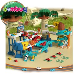 KB012635 - Amusement park loop gravity sliding car 360 rotating toys dinosaur race track set