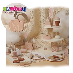 KB019423-KB019424 - Wooden afternoon tea pretend play mini kids wood toy dessert tower