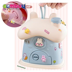 KB047616 - Cream house kids saving money machine piggy bank with lock and key